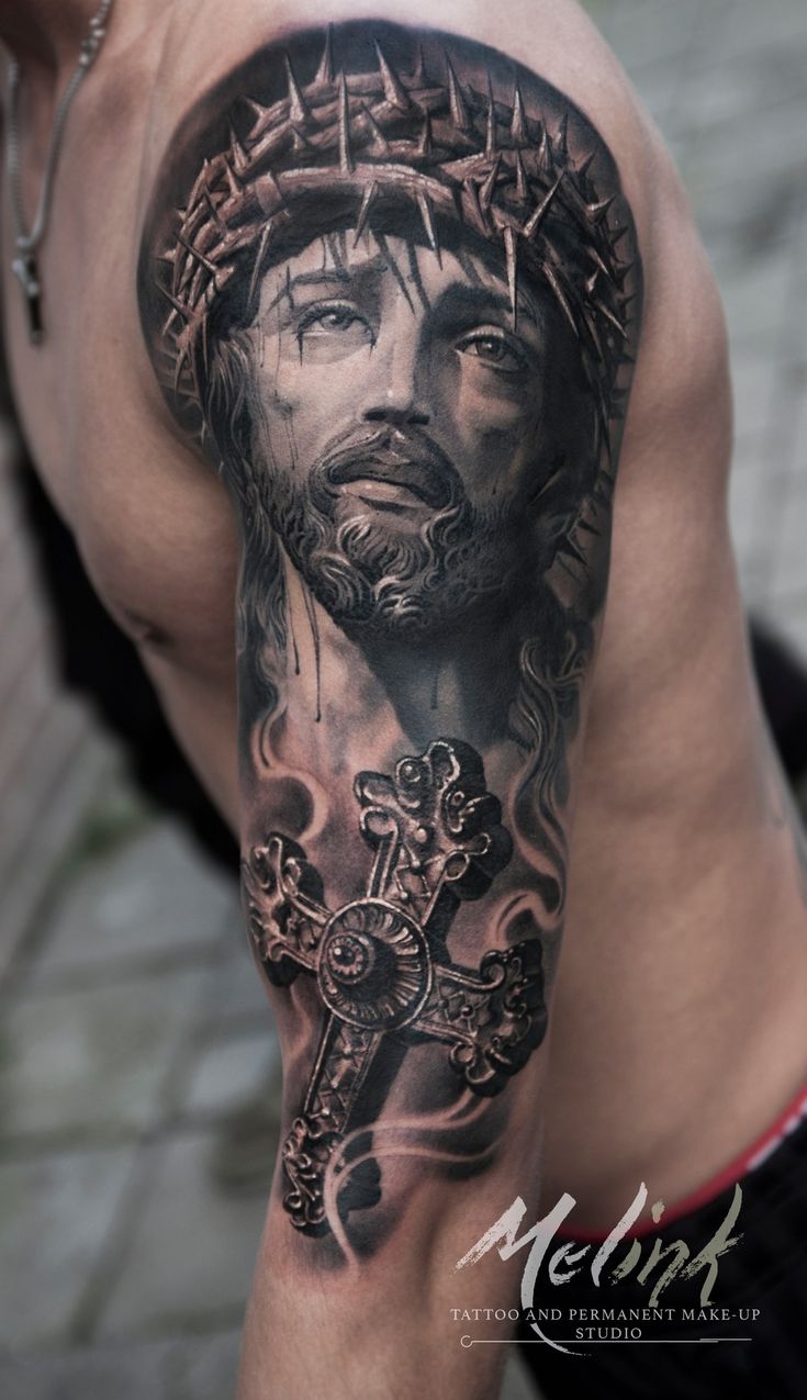 56 Dazzling Jesus Tattoo On Shoulder Pictures