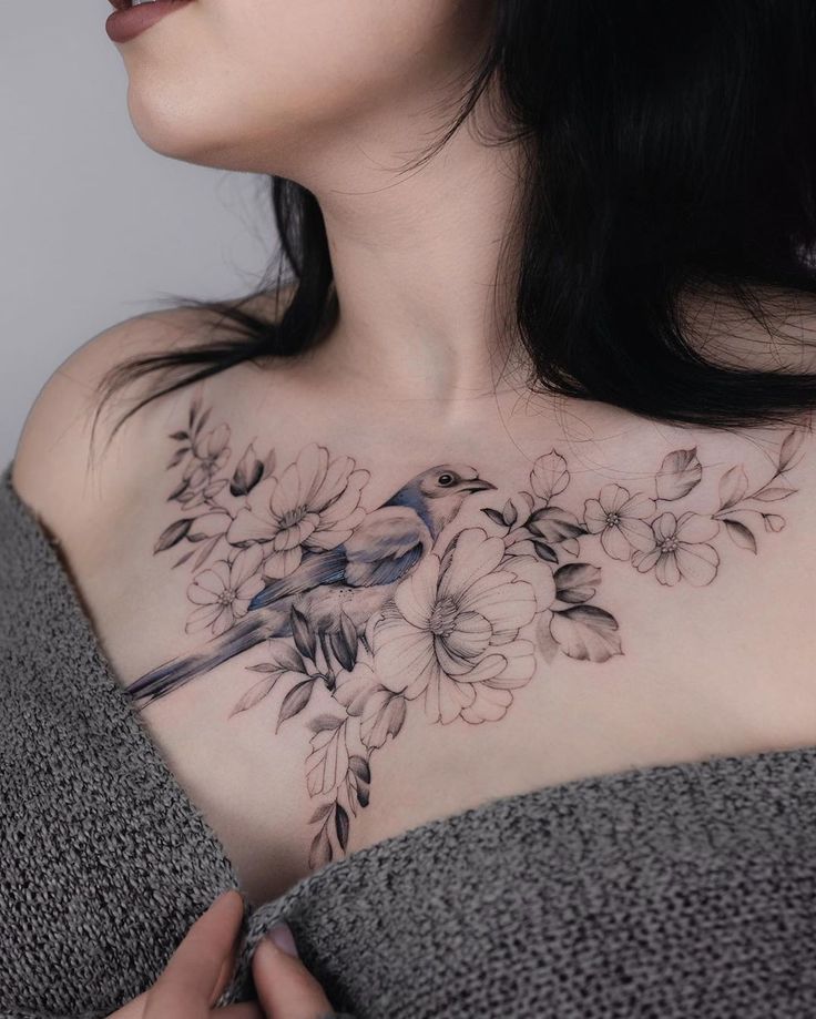 61 Elegant Feminine Chest Tattoo Pics