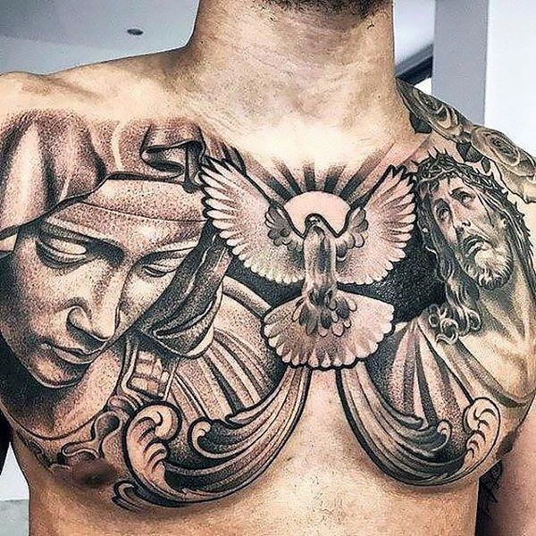 47 Cool Religious Chest Tattoo Pictures