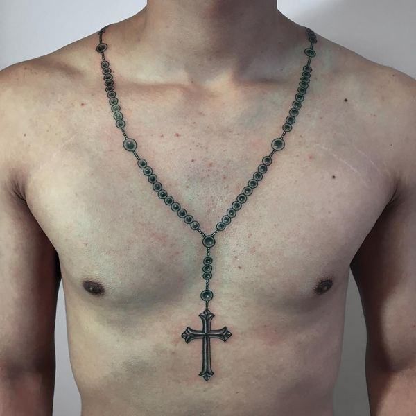 35 Brilliant Rosary Chest Tattoos For You