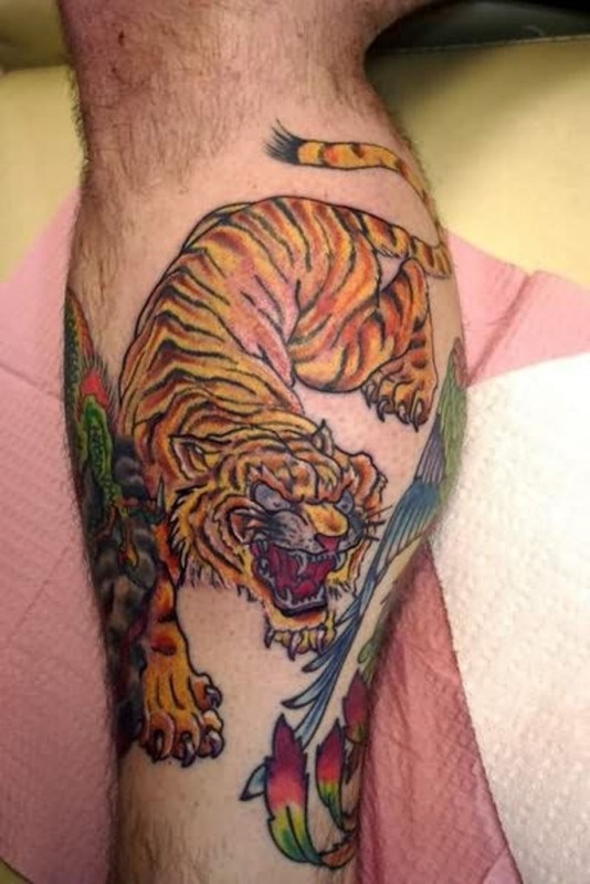 38 Great Tiger Leg Tattoo Pictures