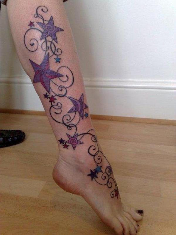 32 Excellent Star Leg Tattoo Photos