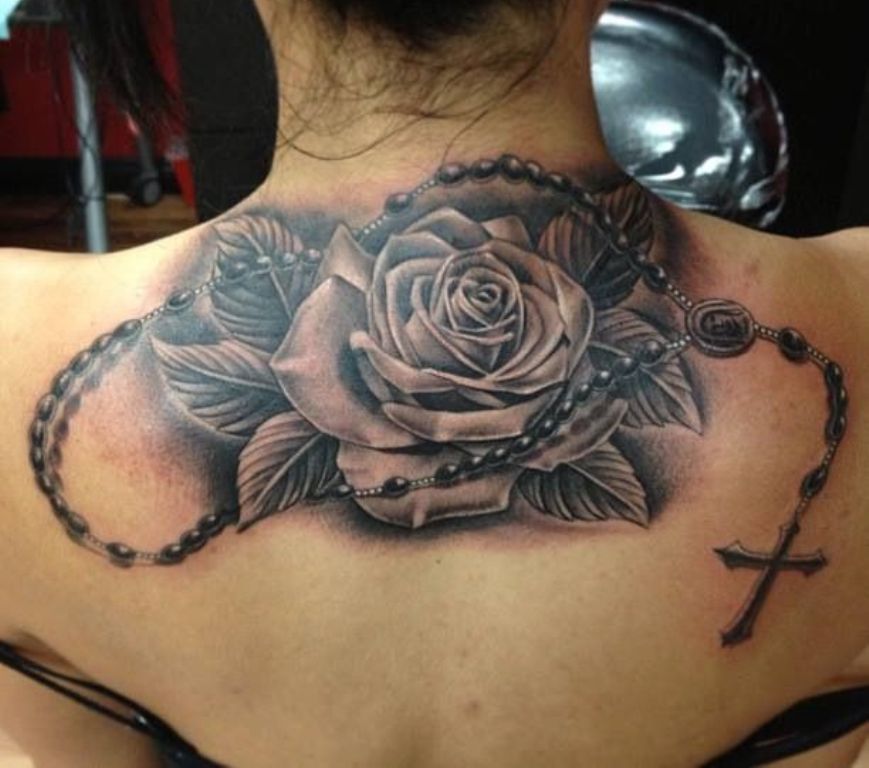 21 Awesome Rosary Back Tattoo Images