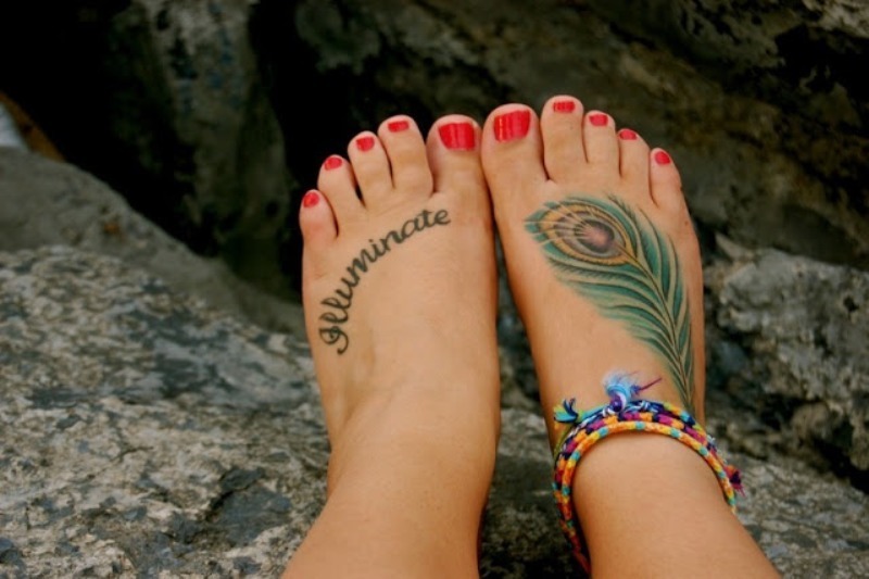 56 Stupendous Peacock Feather Tattoos For Foot